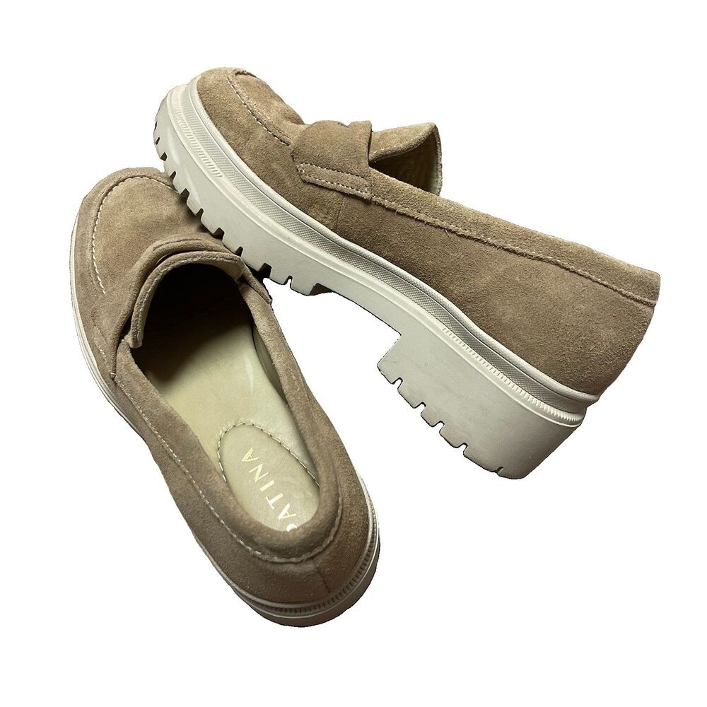 PATINA Zoe Chunky Loafer Tan Suede Leather Shoes Women US 8 Portland Platform